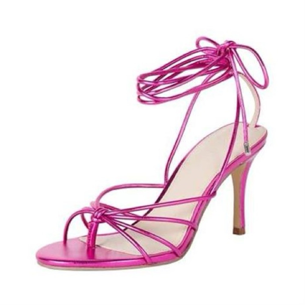 The Drop Women's Archie Lace-up Strappy Heeled Sandal, Magenta Metallic, 9.5 M